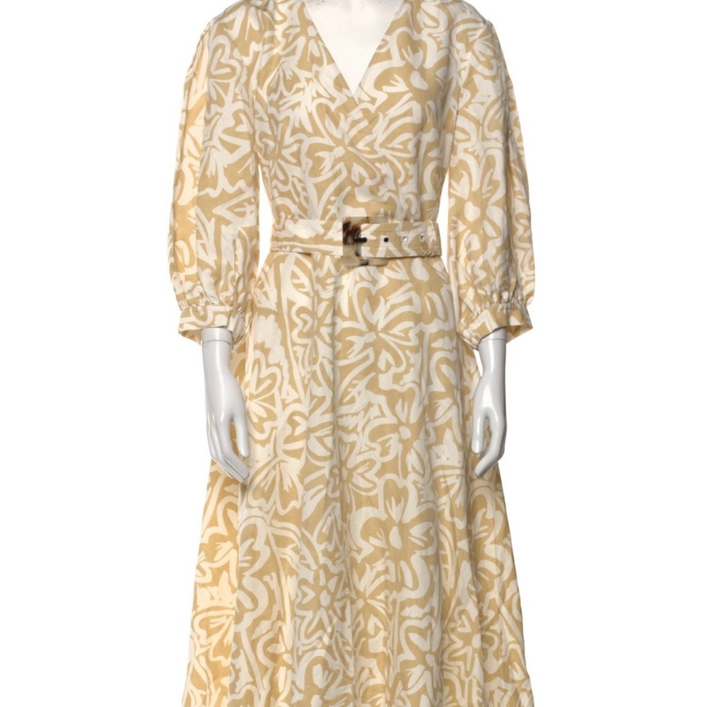 Lafayette 148 Cream and Tan Floral Dress